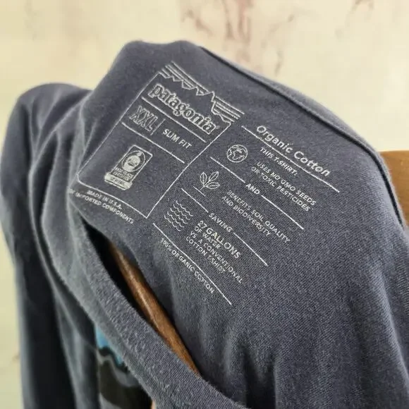 Patagonia T Shirt Mens XXL Blue Organic Cotton Tee Crew Mountain Slim Fit Circle - Picture 3 of 9